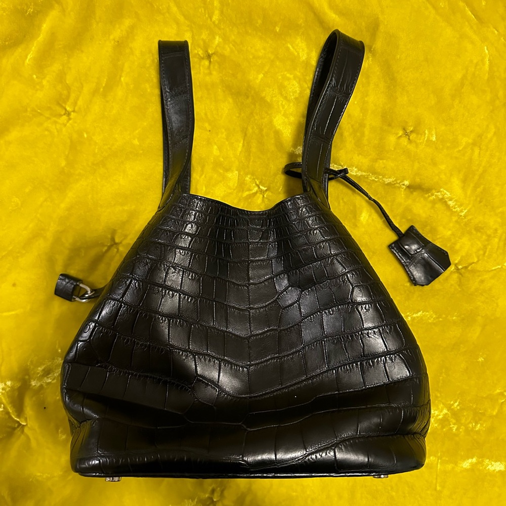 Genuine Crocodile Picotin 22 style bucket handbag, black
